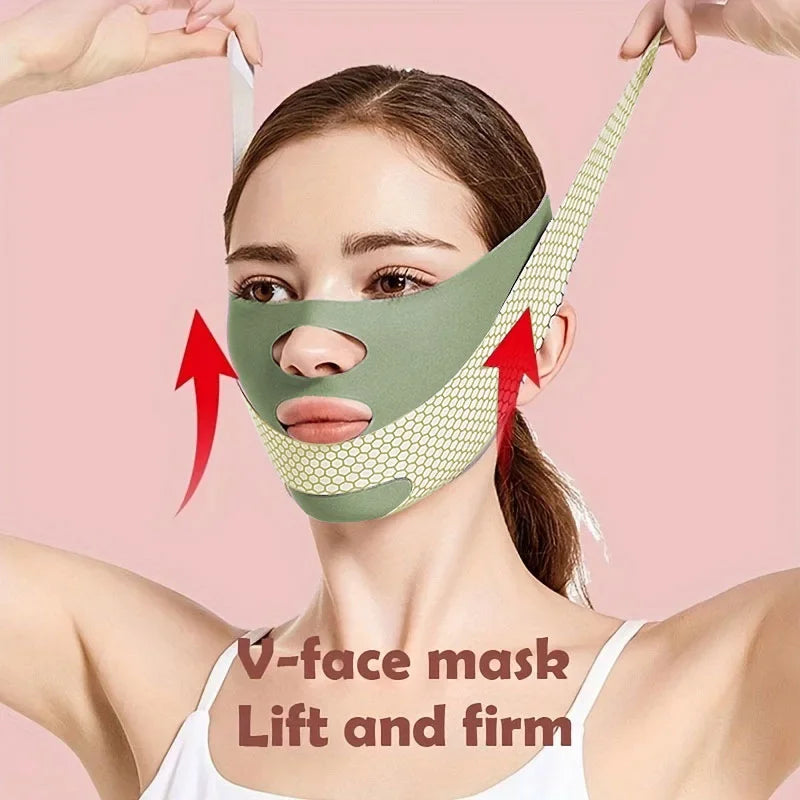 Lifting du visage avec le bandeau amincissant. relaxant, remodelage, réduction du double menton, amincissement du visage, massage du visage
