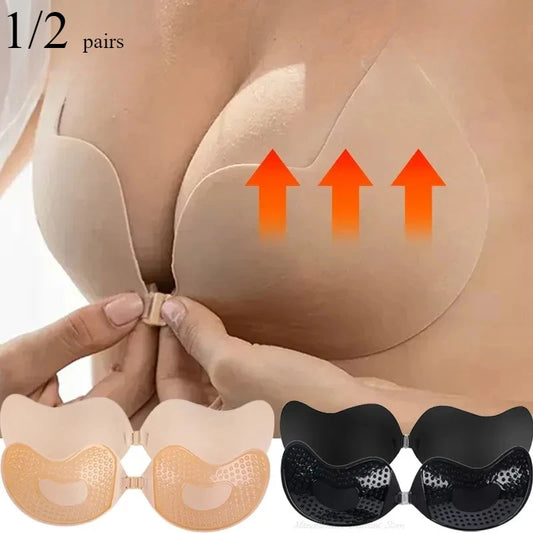 Soutien-gorge push-up invisible pour femme, sans bretelles, dos nus, sans coutures, fermeture à l'avant, soutien-gorge auto-adhésif en silicone